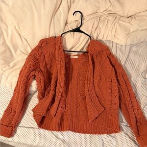 moon & madison Chunky Cable Open Cardigan - Rust Orange